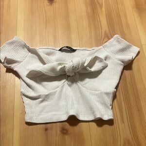 White Ribbed Off-Shoulder Top